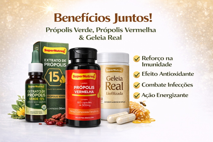 Protocolo Energia e Vitalidade 30 Dias | Própolis Verde 15% + Própolis Vermelha + Geleia Real – SuperNutree