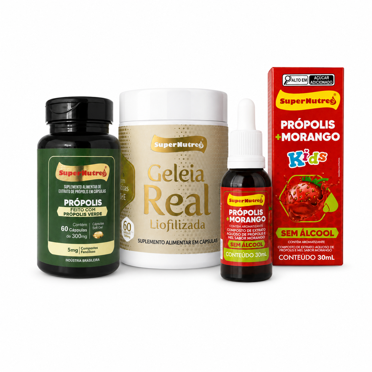Kit Família Prática 30 Dias – Própolis Kids + Própolis Verde Cápsulas + Geleia Real | SuperNutree