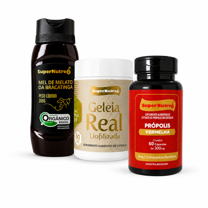 Kit Imunidade e Vitalidade 30 Dias – Mel de Melato de Bracatinga+ Própolis Vermelha + Geleia Real | SuperNutree